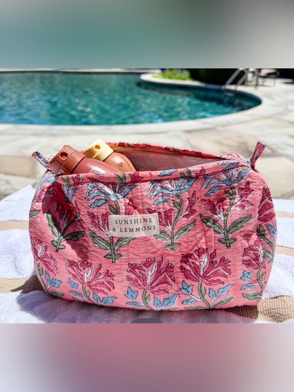 New sunshine & Lemmons Pink Floral Hattie Cosmetic Pouch Bag